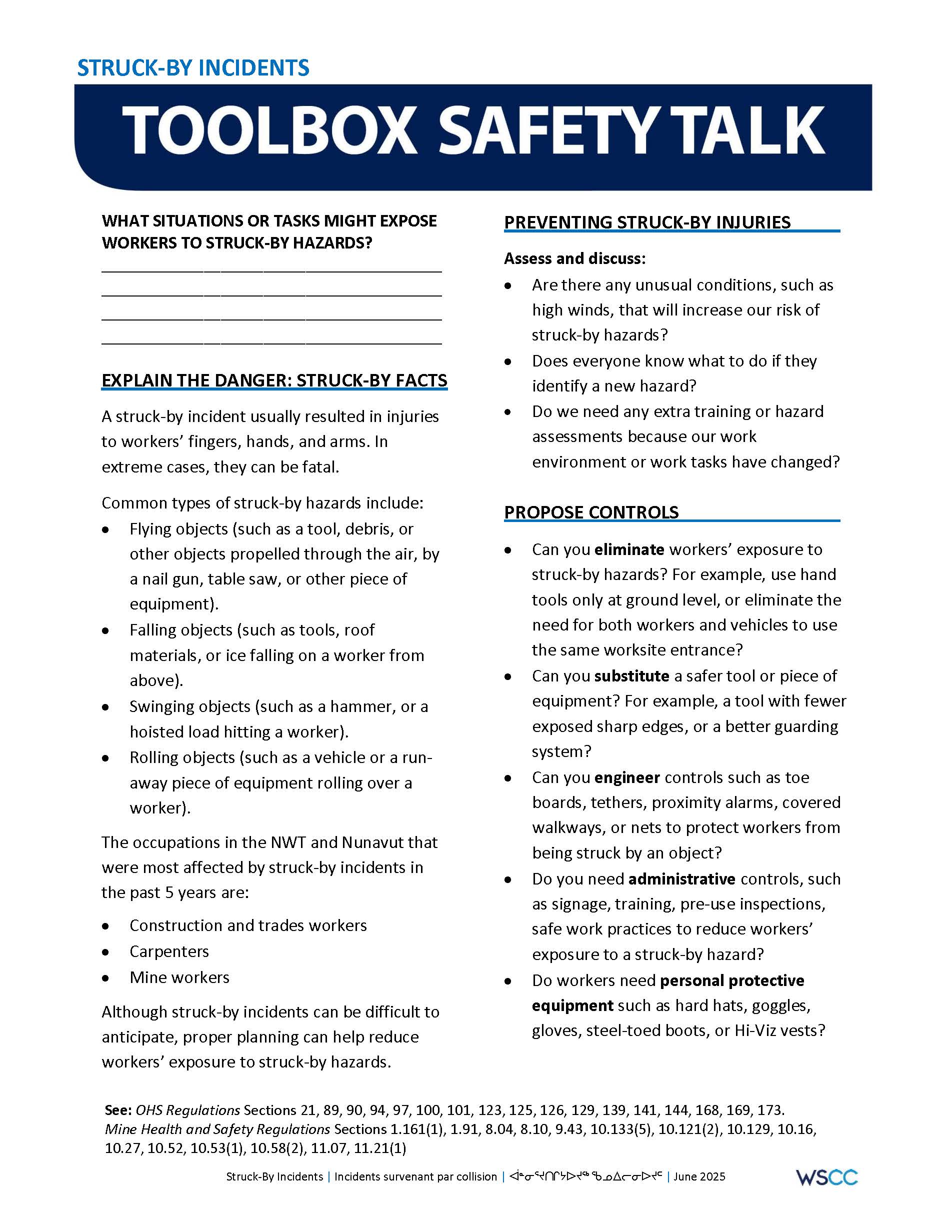 Struck-By Incidents | WSCC | Workers' Safety and Compensation Commission